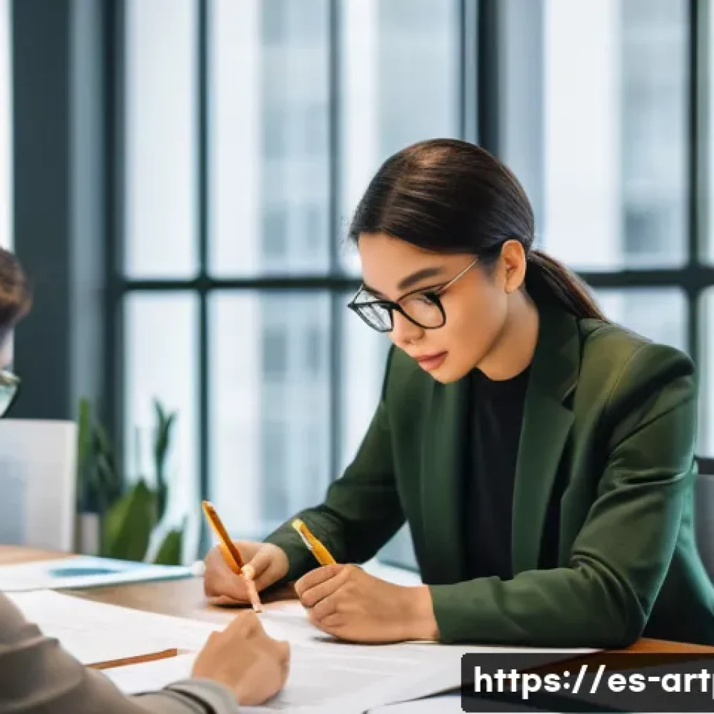 미술문화기획사의 직무 관련 법적 이슈 - A professional cultural event organizer reviewing detailed contracts with an artist in a modern offi...