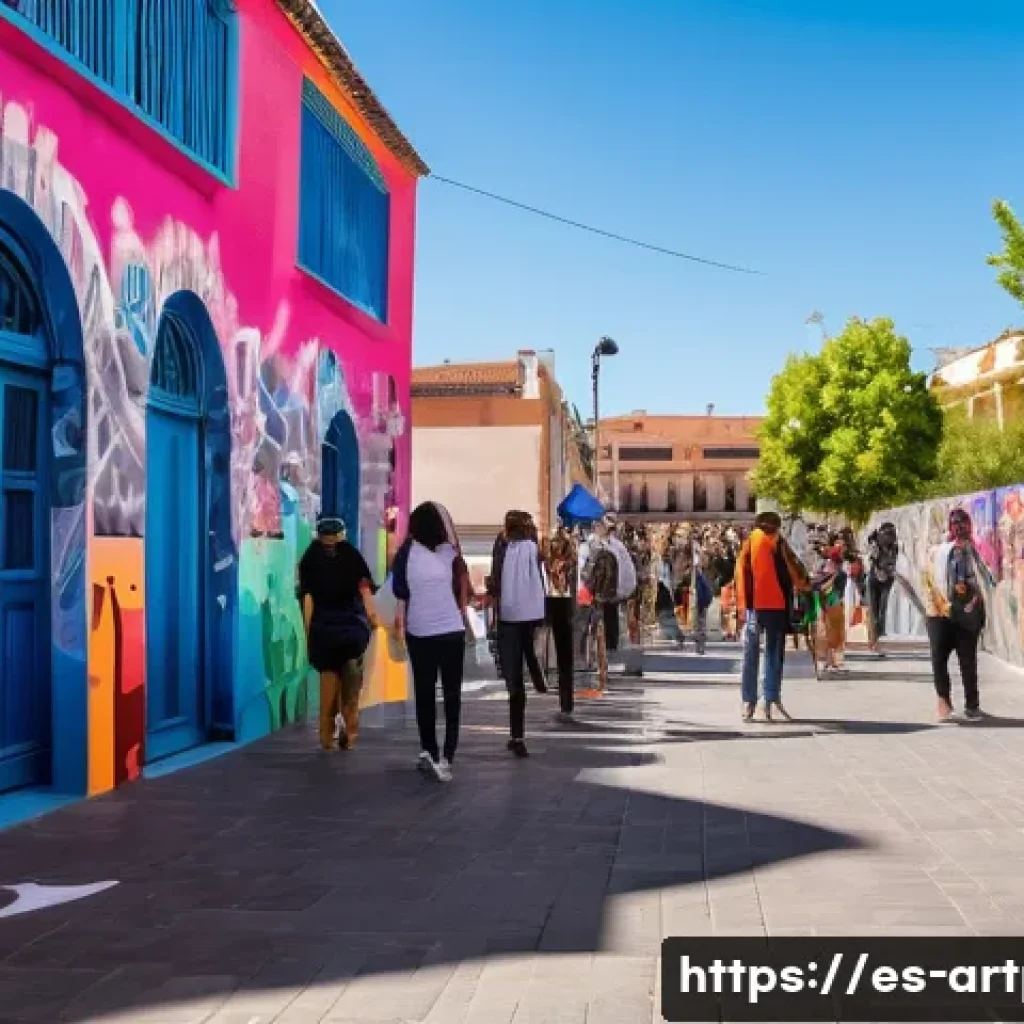 미술문화기획사의 창업 가능성 및 성공 사례 - A vibrant urban art festival scene in a Spanish city, featuring diverse young artists creating color...