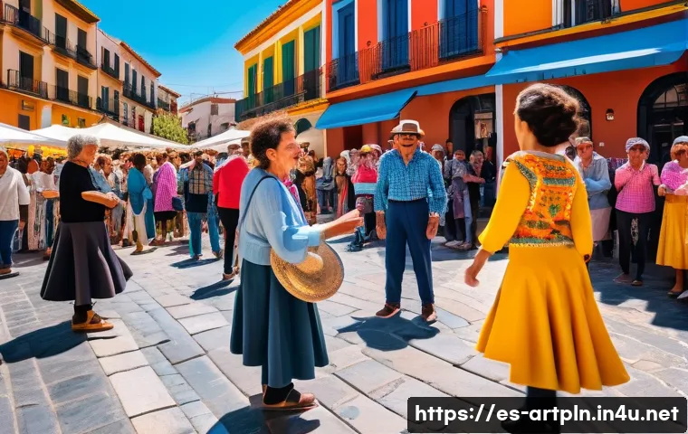 미술문화기획사의 고객 만족도 향상 방안 - A lively cultural event scene in a vibrant Spanish town plaza during a sunny afternoon, featuring a ...