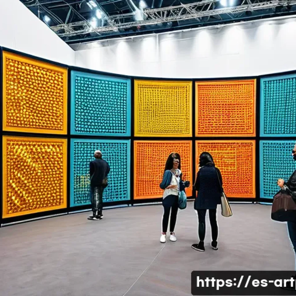미술문화기획사의 주요 연간 행사 일정 - A vibrant international art fair scene in a large modern convention center in Spain, filled with div...