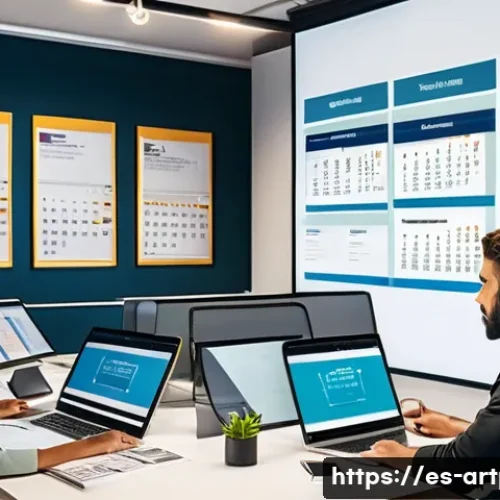 Home 32 미술문화기획사의 직업적 위험 요소 - A diverse team of cultural project managers working intensely in a modern office environment filled ...