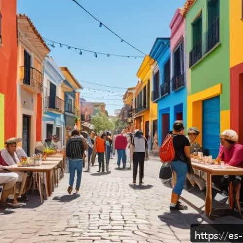 Home 30 미술문화기획사의 산업별 특화 사례 - A vibrant urban street scene in a Spanish neighborhood transformed by large colorful murals and cont...