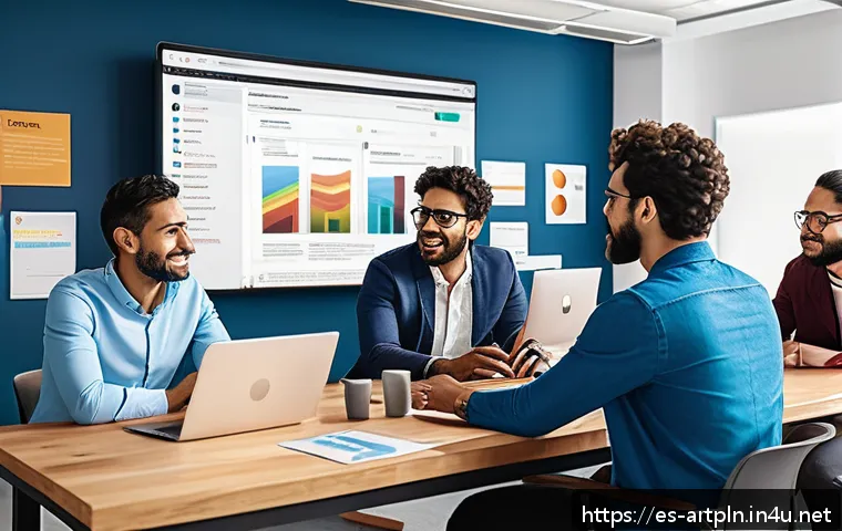미술문화기획사의 효율적인 자료 조사 방법 - A modern digital workspace scene showing a diverse team of Hispanic cultural researchers collaborati...