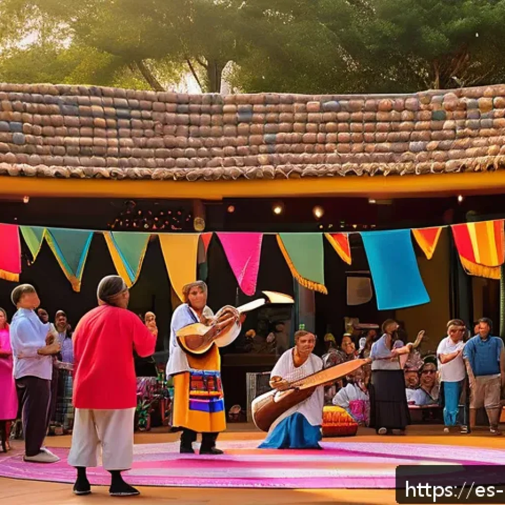 미술문화기획사의 직무에 적합한 성격 유형 - A vibrant cultural festival scene in a modern Latin American city plaza at sunset, featuring diverse...
