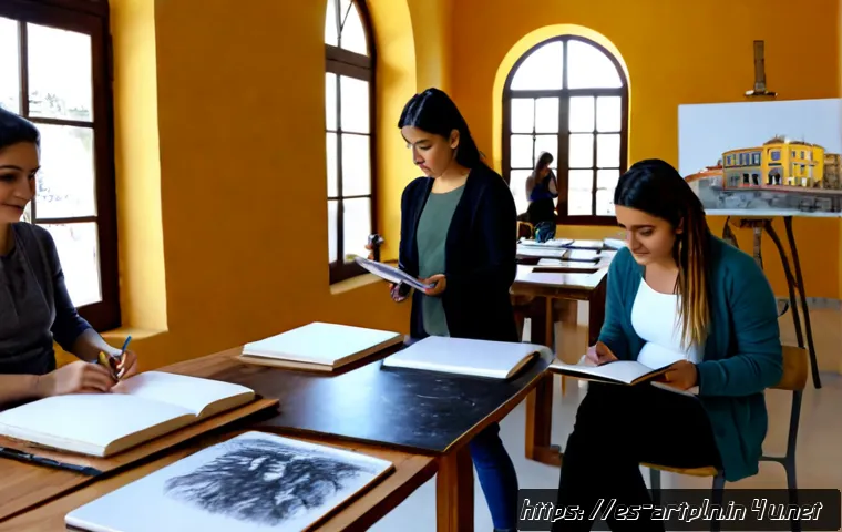 미술문화기획사의 실기 대비 워크샵 참석 후기 - Photorealistic Spanish art workshop in a bright contemporary cultural studio, adult students practic...